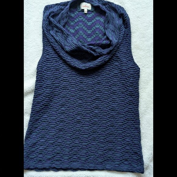 Anthropologie Deletta Textured Boho Stretchy Cowl Neck Sleeveless Top - Picture 3 of 8